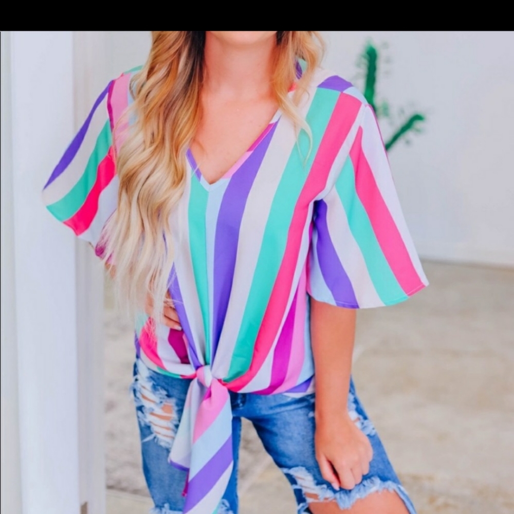 Fuchsia Multicolored Striped Top